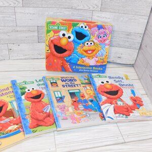 SESAME STREET 4 INTERACTIVE BOOK SET IN BOX W HANDLE PRESCHOOLER BOOK SET *